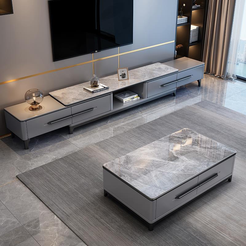 电视柜茶几组合现代简约客厅家用2025新款伸缩岩板电视机柜落地柜