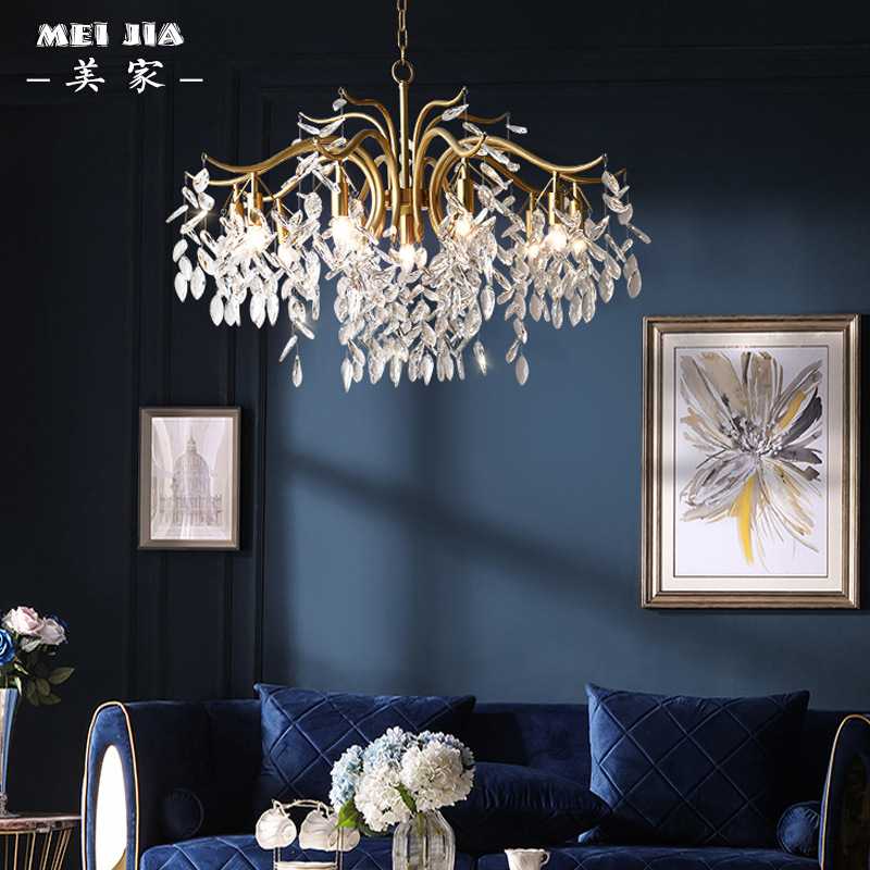 美式客厅全铜吊灯创意餐厅灯别墅简约法式轻奢现代水晶灯卧室民宿