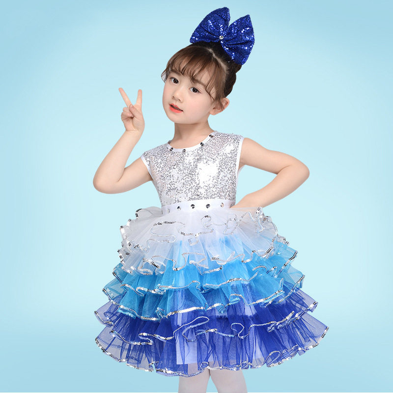 儿童演出服中小童蓬蓬纱女雪宝宝舞蹈公主裙女童纱裙幼儿园表演服