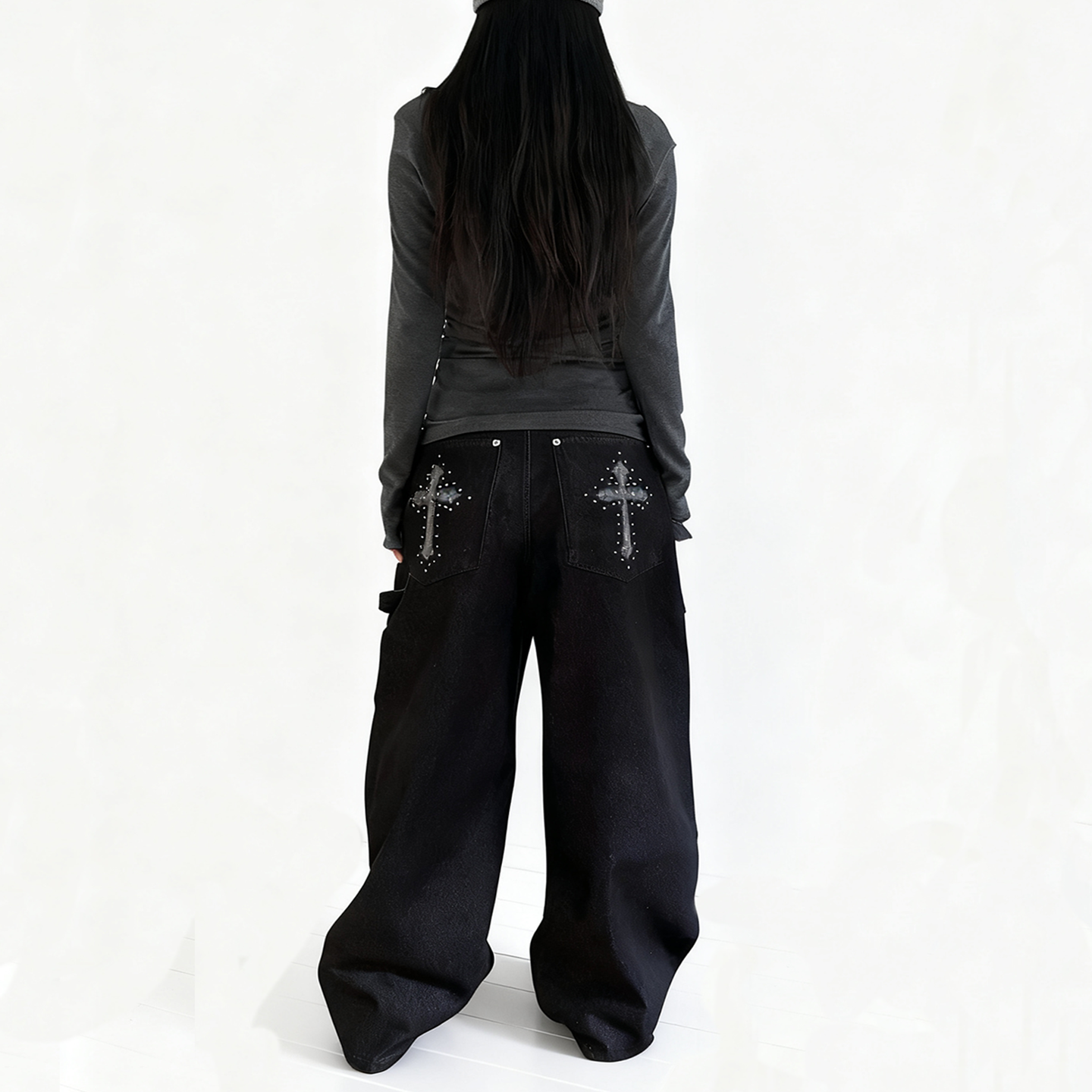 街头复古轻亚直筒牛仔裤水洗豹纹