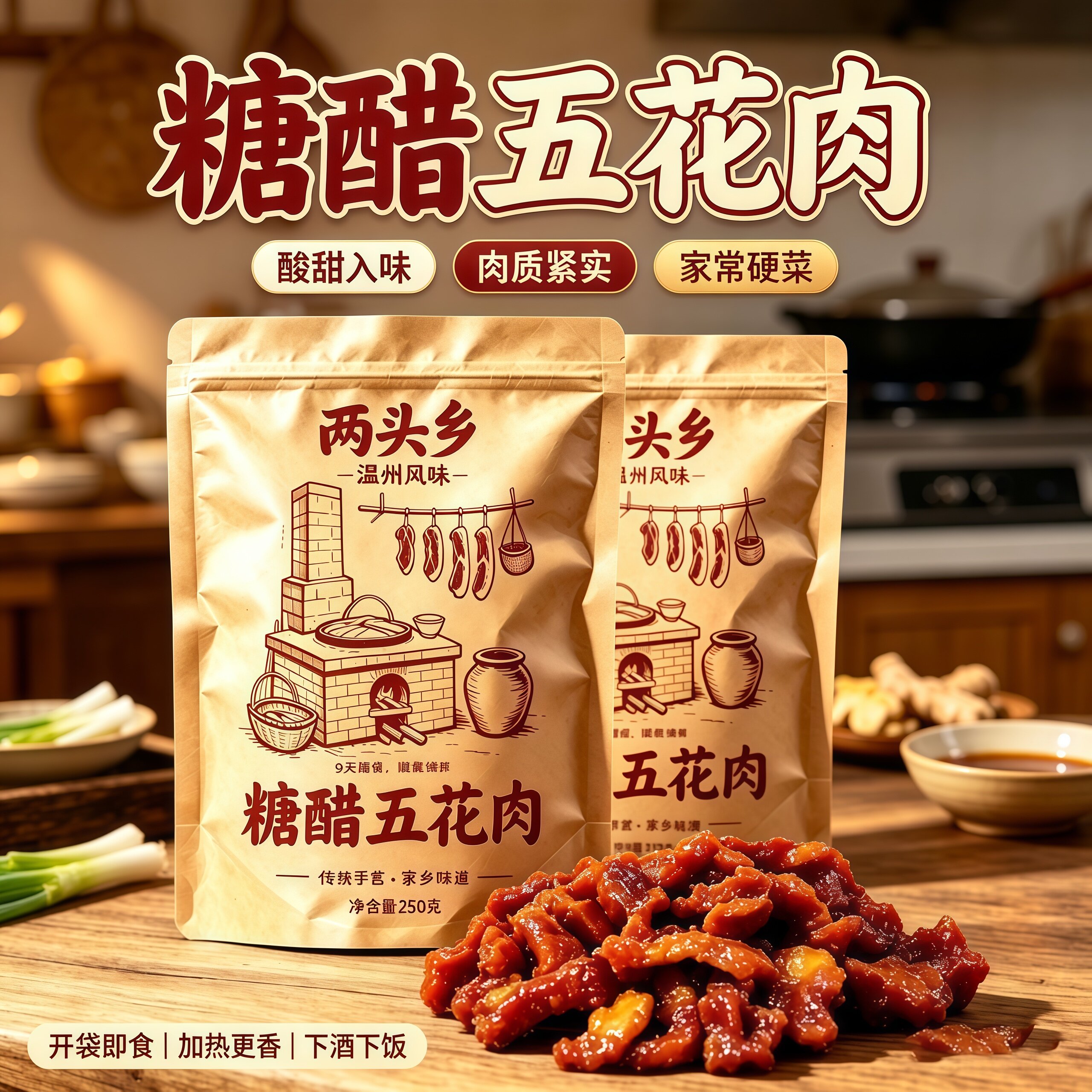 糖醋五花肉温州风味儿两头乡糖醋五花肉零食小酥肉即食解馋小吃