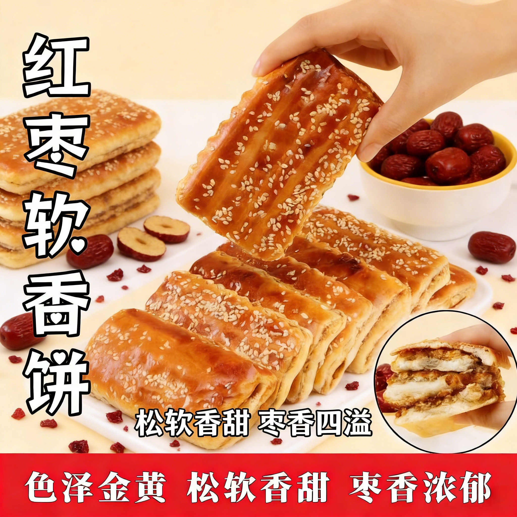东北老式枣泥红枣软香糕点夹心软饼干面包早餐糕点休闲解馋零食