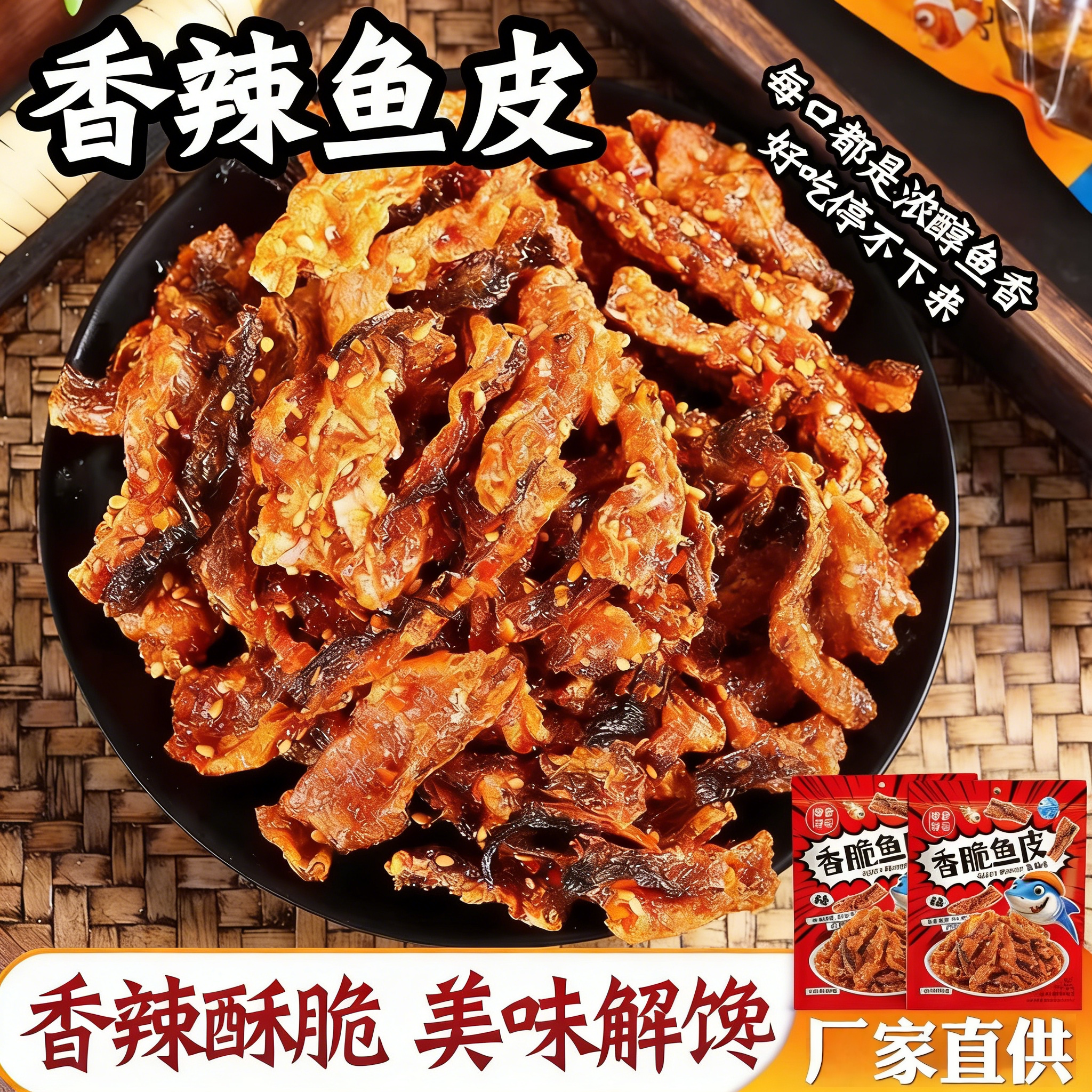 蜜汁鳕鱼皮开袋即食办公室追剧网红海鲜零食小吃香辣酥脆鳕鱼皮干