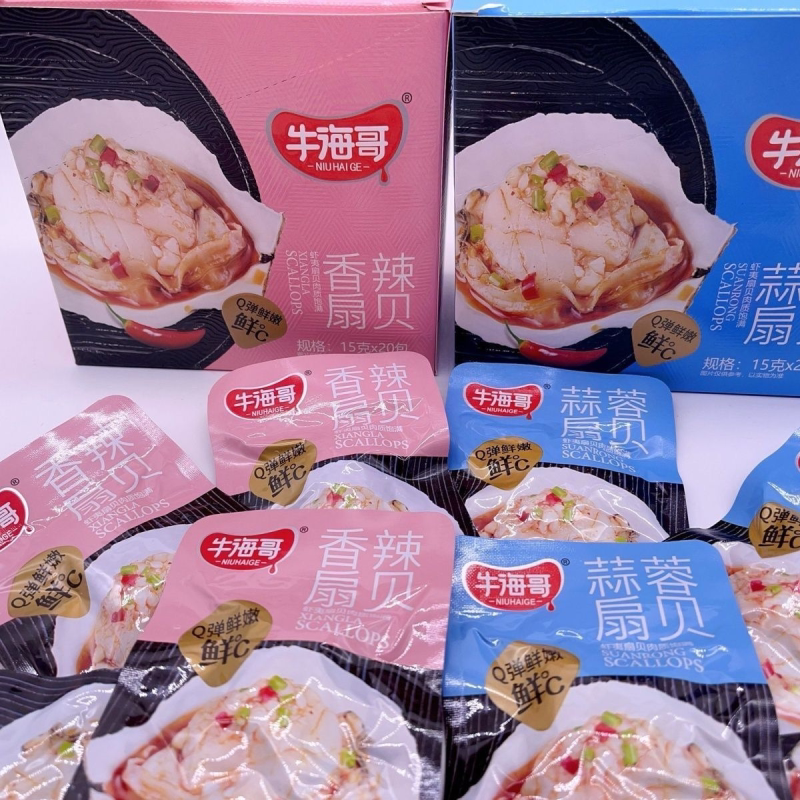 牛海哥15克炭烧香辣海鲜扇贝开袋即食宿舍办公室休闲辣味清货