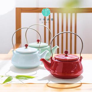 陶瓷茶具滤网花茶壶单壶冲茶器 青瓷大号提梁壶家用过滤泡茶壶中式