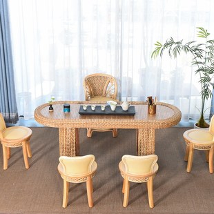 藤编阳台茶桌椅组合家用小茶台小型实木喝茶桌泡茶桌茶几功夫茶桌
