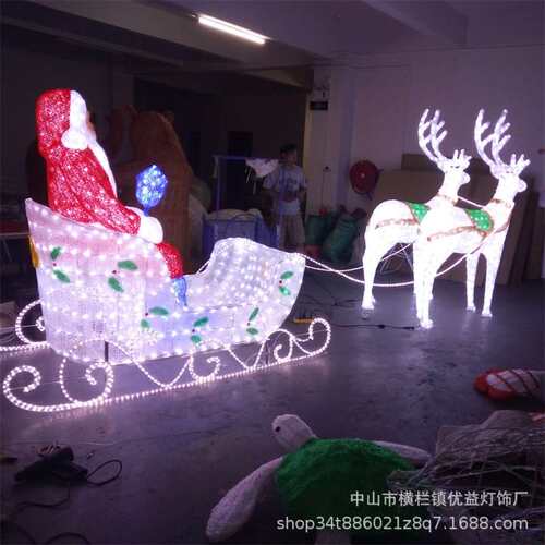 鹿拉车造型灯圣诞老人led户外防水节日装饰景观滴胶动物小品灯