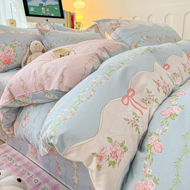 印花床上四件套被套床单床笠单人学生宿舍被罩三件套床品款纯棉
