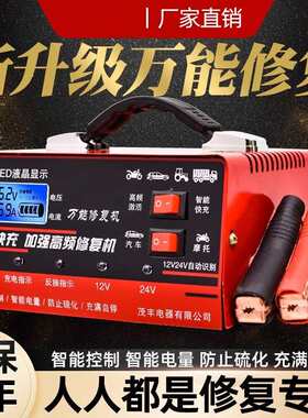 汽车摩托电瓶充电器12V24V通用纯铜充满自停蓄电池充电器其它直销