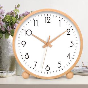 奶油风日式钟表客厅家用实木座钟现代创意时钟卧室简约静音坐台钟