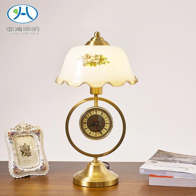 新中式复古怀旧风卧室台灯民国风格书房客厅带钟表装饰床头柜灯