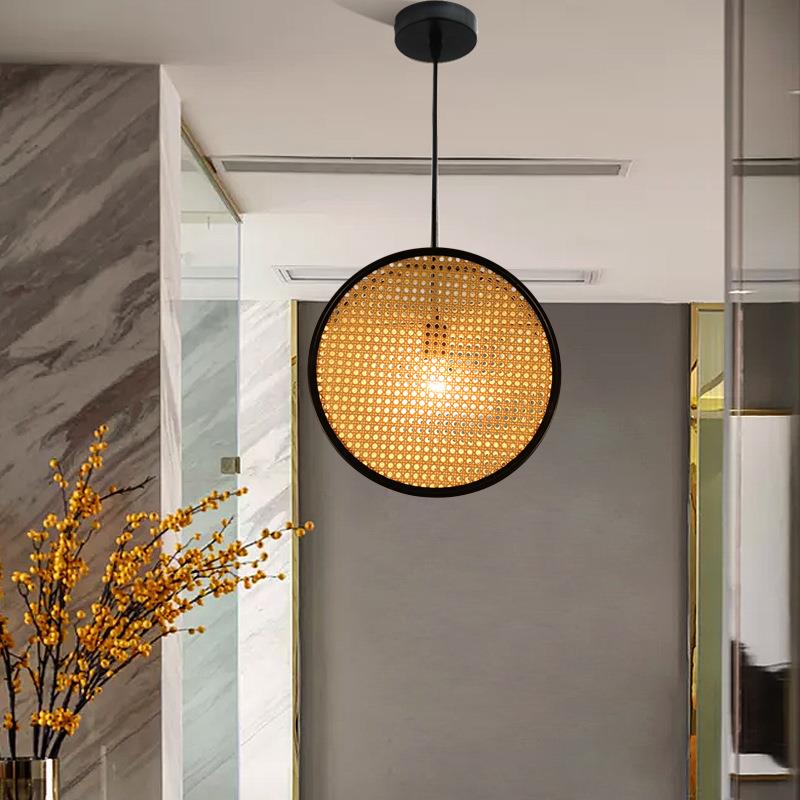 创意新中式圆圈形藤艺吊灯个性餐厅吧台禅意茶室民宿床头装饰藤灯