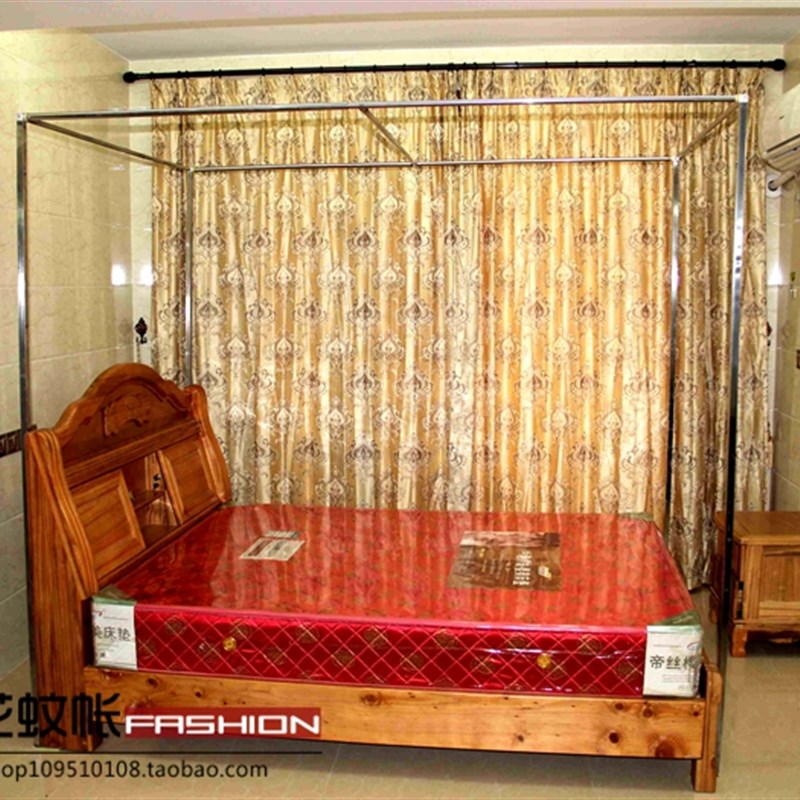 老式蚊帐支架家用可伸缩杆四方形不锈钢架子加厚加粗四柱不拼接