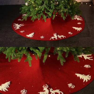 圣诞装饰品圣诞树树裙针织麋鹿毛线树底围裙地毯节日氛围装扮用品