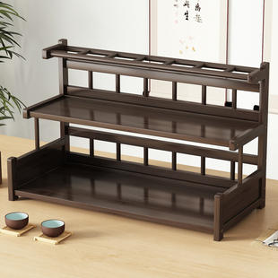 桌面博古架新中式收纳茶水简易置物架茶几实木办公室小户型茶叶架