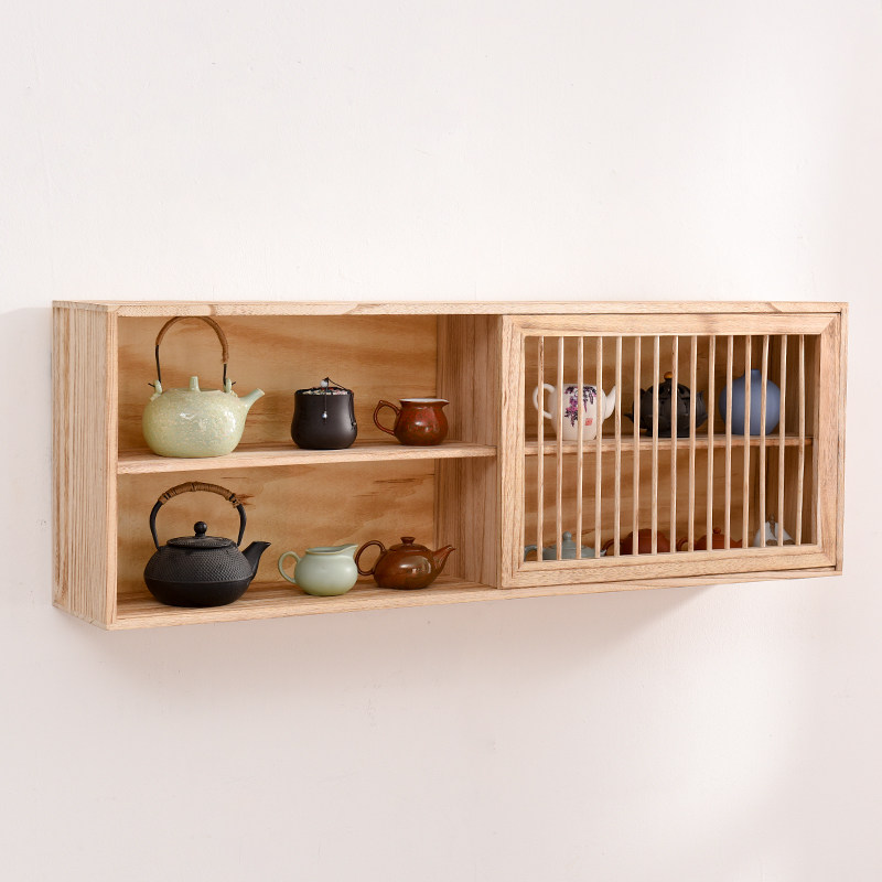 实木壁挂置物架博古架中式吊柜茶杯架子茶具架茶壶收纳架摆架展架