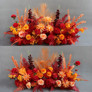 新款婚庆婚礼堂地排花路引花盆花挂花角花点大红中式迎宾花艺道具