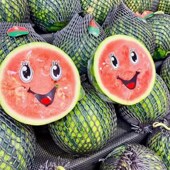 西瓜笑脸标签贴纸水果店卡通微笑菠萝鲜果切不干胶商标笑脸标贴