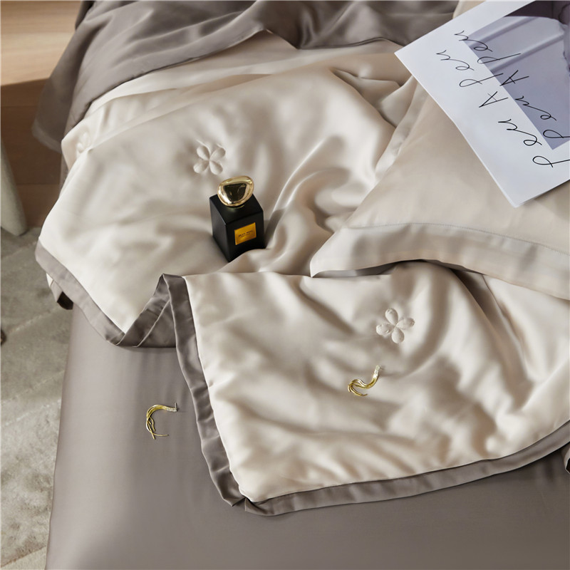 夏季60支双股天丝夏凉被简约纯色拼色床上用品裸睡夏天空调被套装