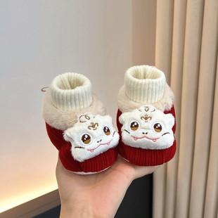 婴儿鞋子冬季0-6-12个月男女小月龄婴幼儿宝宝袜鞋加绒软底不掉跟