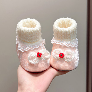 婴儿鞋子春秋0-1岁女宝宝公主地板袜鞋冬款加绒小月龄不掉步前鞋