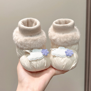 袜一体防掉加绒棉鞋 秋冬婴儿鞋 6月男女宝宝卡通软底加厚鞋 1岁3