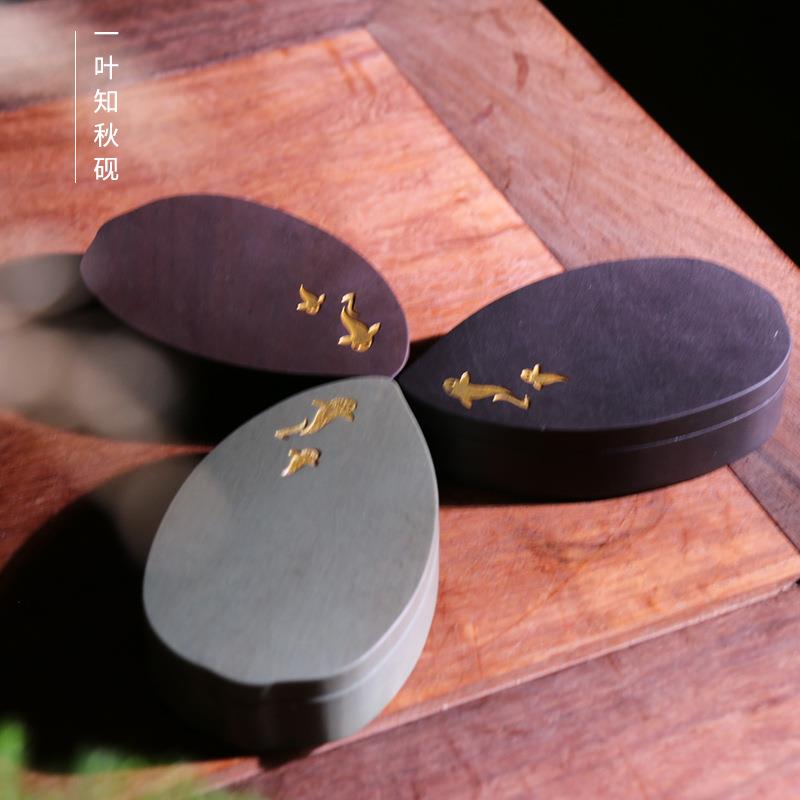 文博端砚天然原石绿端宋坑4寸石盖行囊砚密封不干墨小楷抄经磨墨