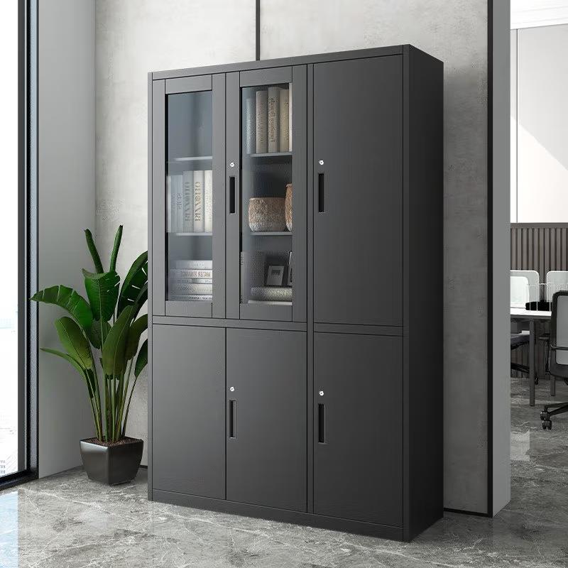 黑色钢制办公室文件柜铁皮柜矮柜财务资料档案柜阳台带锁储物柜子