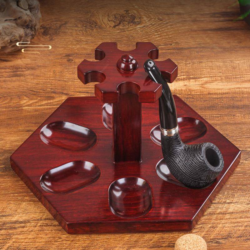 花梨木实木6位烟斗架展示架凹槽斗位烟斗座办公室家用摆放支架