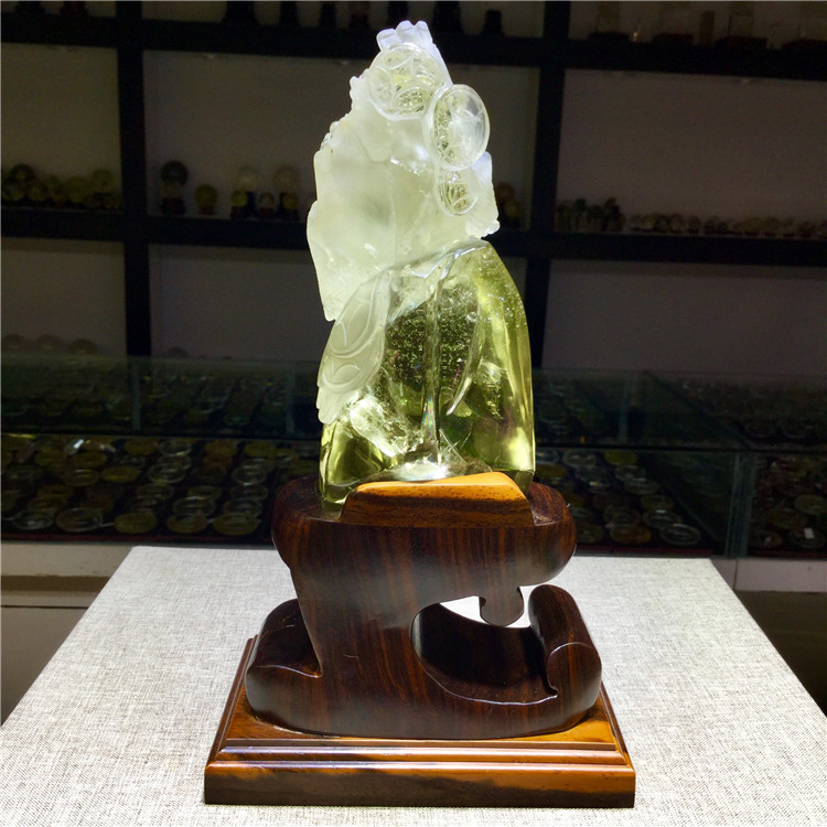 东海水晶天然黄水晶七彩胶花三脚金蟾摆件