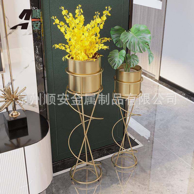 2024年北欧轻奢花架铁艺客厅装饰花瓶电视柜旁边落地仿真植物花架