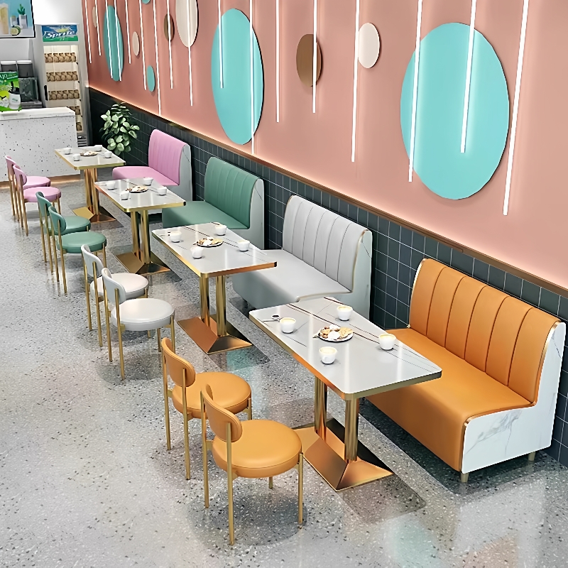 网红奶茶店卡座沙发餐饮店靠墙卡座沙发西餐厅甜品汉堡快餐店桌椅
