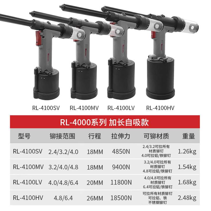罗哥RL4100气动加长铆钉枪工业级拉钉枪抽芯拉铆枪狭窄铆钉全自动