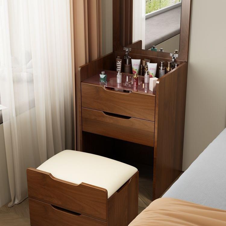 实木梳妆台小型床头收纳柜现代简约小户型折叠梳妆台床边化妆桌