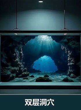 5d立体画高清图水族箱造景装饰2026新款海底洞穴鱼缸背景专用贴纸
