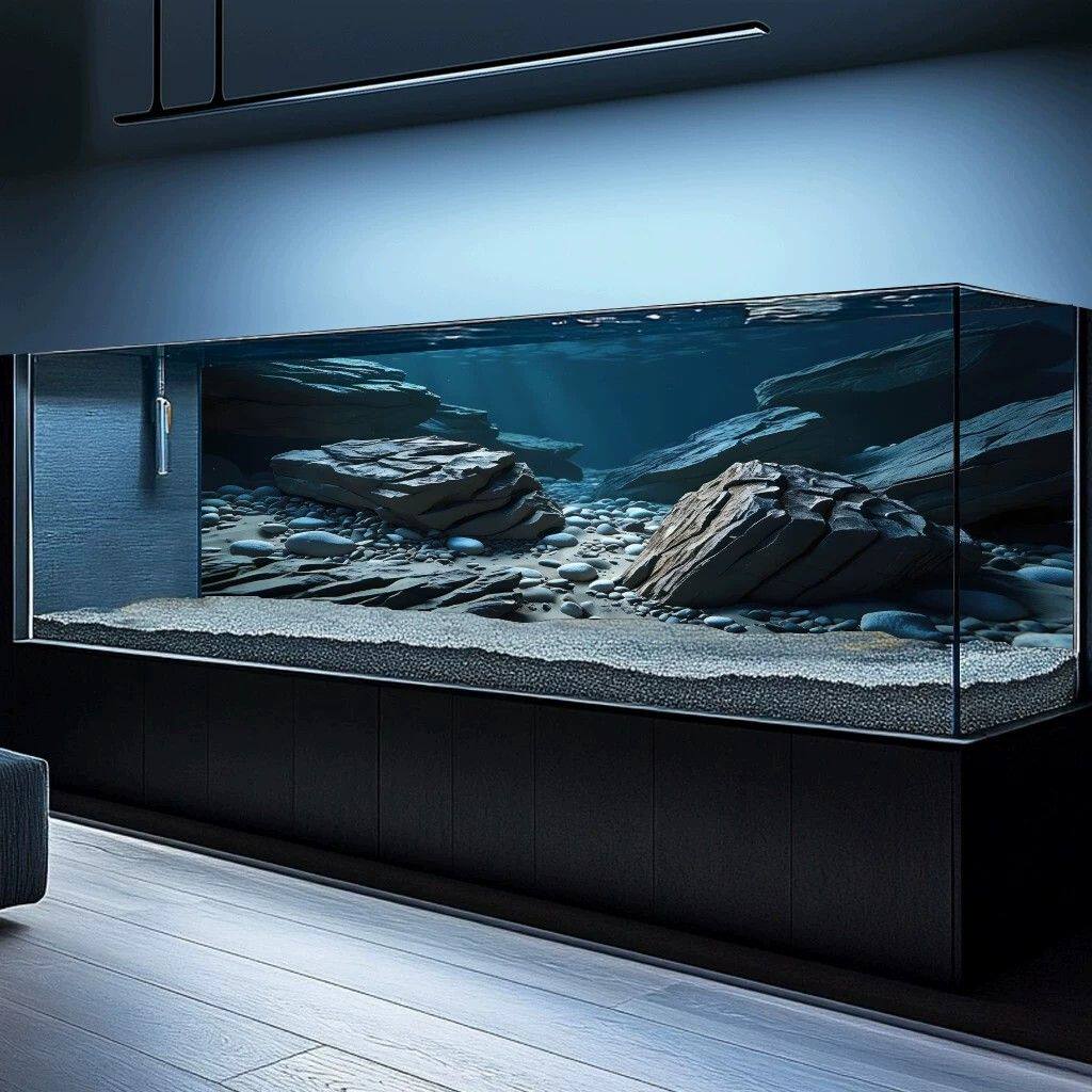 5d水族箱溪流缸岩石造景装饰画鱼缸背景贴纸3d立体高清图正胶壁纸