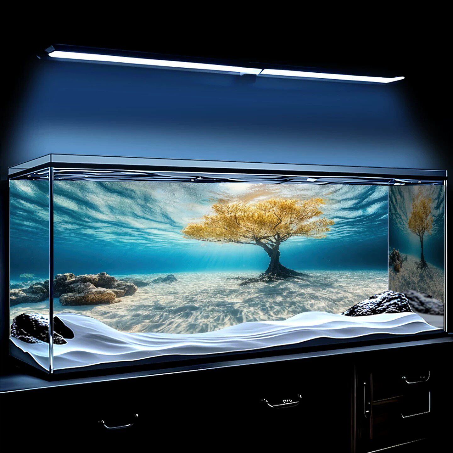 鱼缸背景专用贴纸5d立体高清图3d壁纸生态溪流缸造景正胶装饰贴画