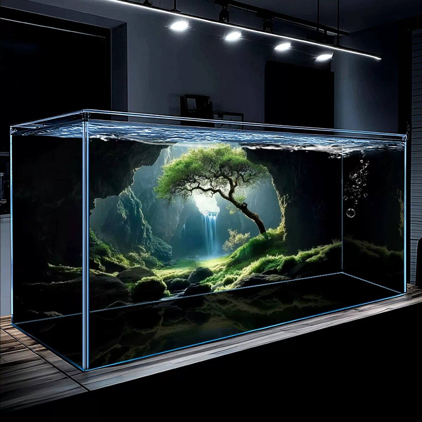 溪流缸水族箱造景装饰壁纸鱼缸背景专用5d立体画高清图水草缸贴纸