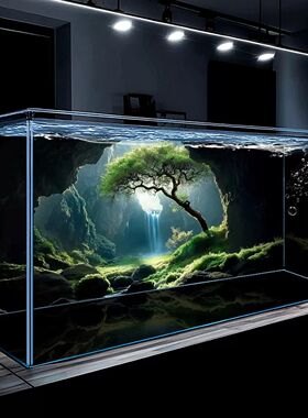 溪流缸水族箱造景装饰壁纸鱼缸背景专用5d立体画高清图水草缸贴纸