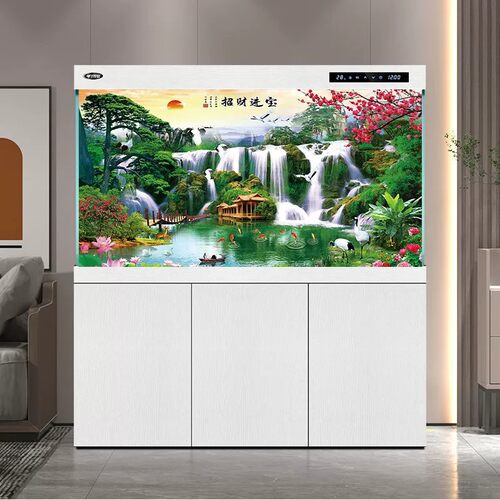 鱼缸背景贴纸3d立体高清图5d水族箱流水生财造景装饰画山水画壁纸