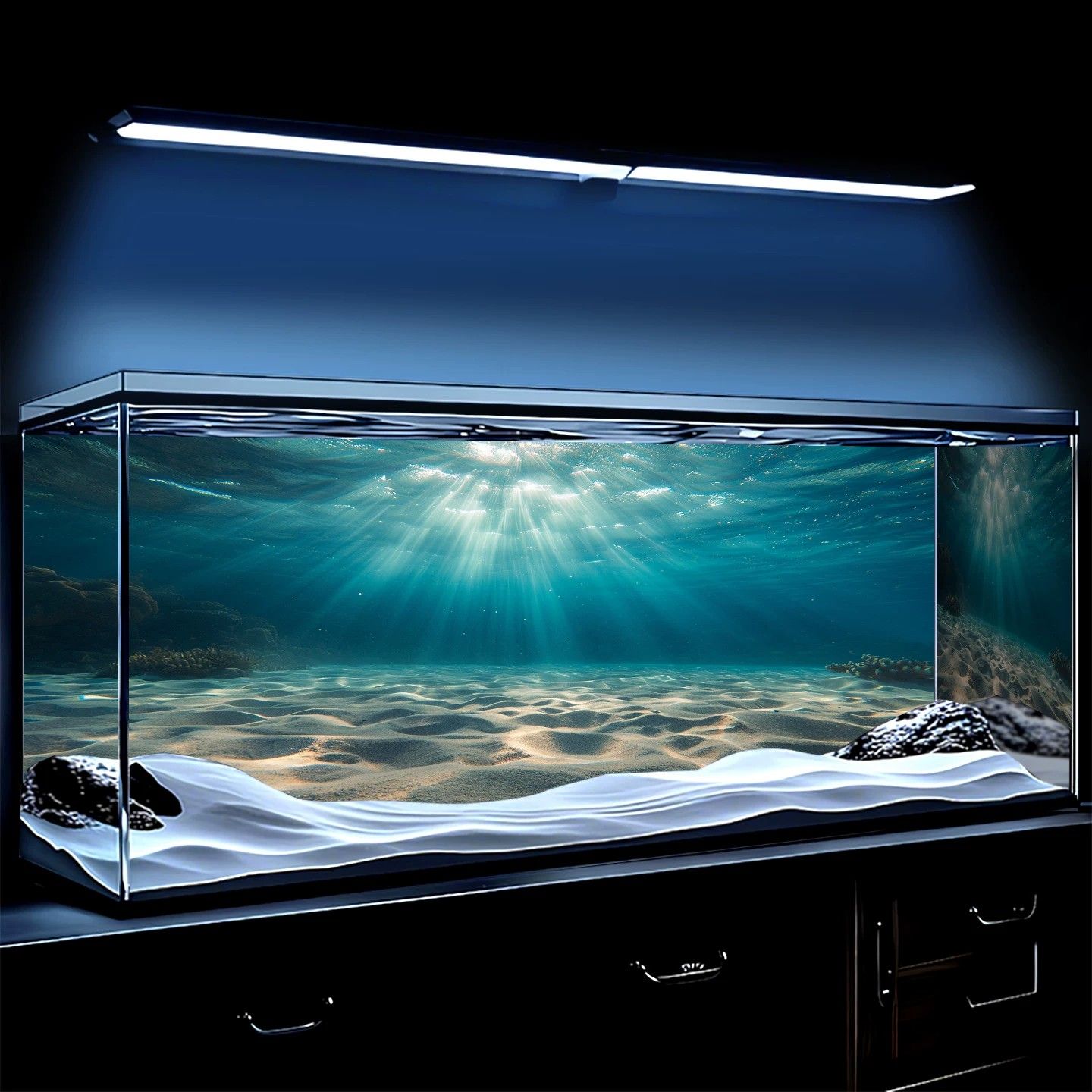 3d立体贴画深海海底高清定制正胶外贴鱼缸背景贴纸水族箱造景壁纸