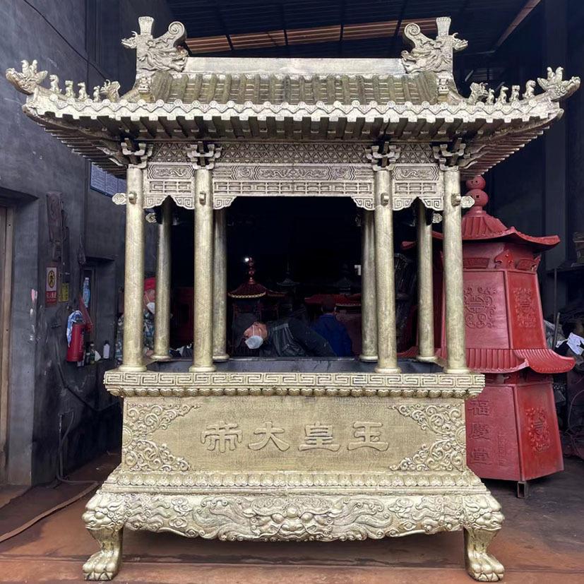 寺庙大殿方形香炉铸造陵园黄铜露天香炉室外祠堂铜炉户外摆件