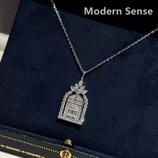 摩登圣饰S925纯银幸福之门项链女轻奢小众高级感盾牌吊坠生日礼物