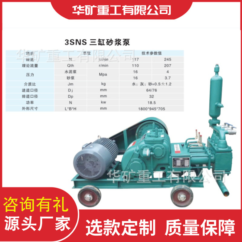 结构紧凑三缸砂浆泵 高压水泥浆输送压力注浆泵 3SNS三缸砂浆泵