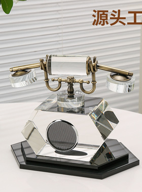 跨境轻奢复古透明水晶电话工艺品高级感创意家居艺术装饰摆件
