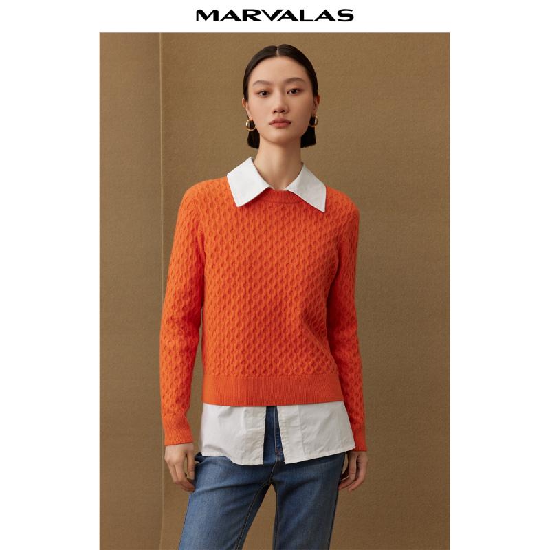 【呼呼严选粉丝专享】曼德诗纯色圆领针织衫冬季新品绵羊毛精纺短