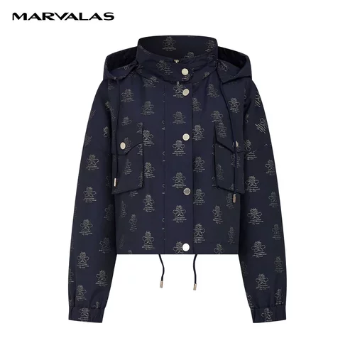 【粉丝专属】曼德诗连帽棉服春装时尚撞色印花短
