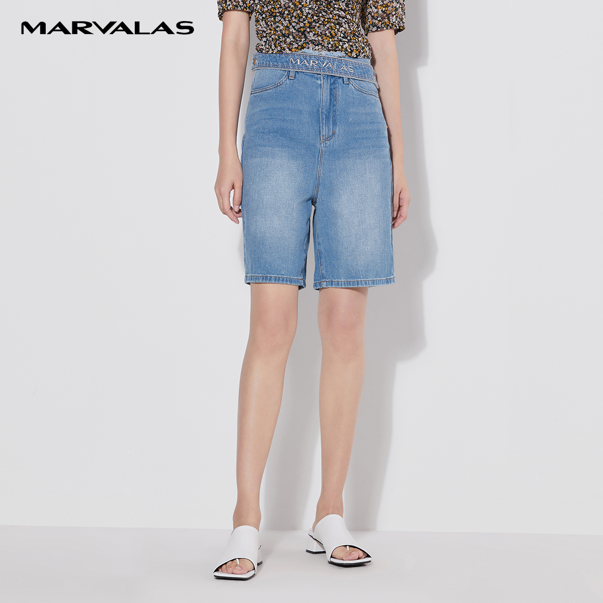 【呼呼严选粉丝专享】曼德诗五分牛仔裤女2022夏高腰直筒阔腿裤设