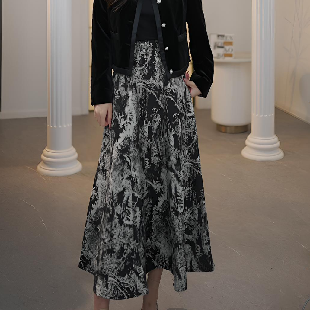 【呼呼严选专享】曼德诗高腰A型提花水墨半身