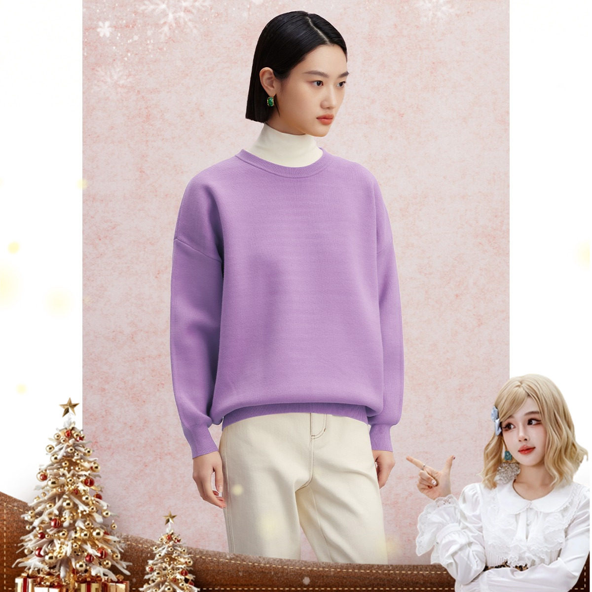 【呼呼专享】曼德诗加厚针织卫衣保暖阔版套头毛衫M733305535